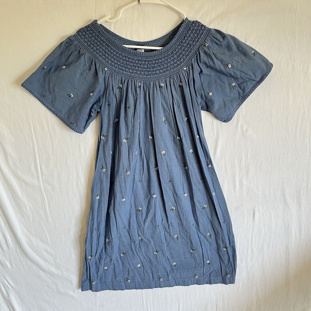 Old Navy Womens  Dress XS Blue Smocked Floral Lightweight Flowy Foral Embroidery